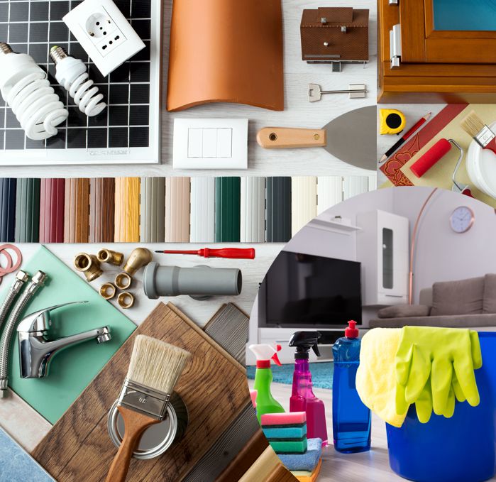 remet en état, répare, nettoie : murs, sols, faïences, douches, pleinthes, plafonds...  retouche peinture, tapisserie, rideaux et supports images...